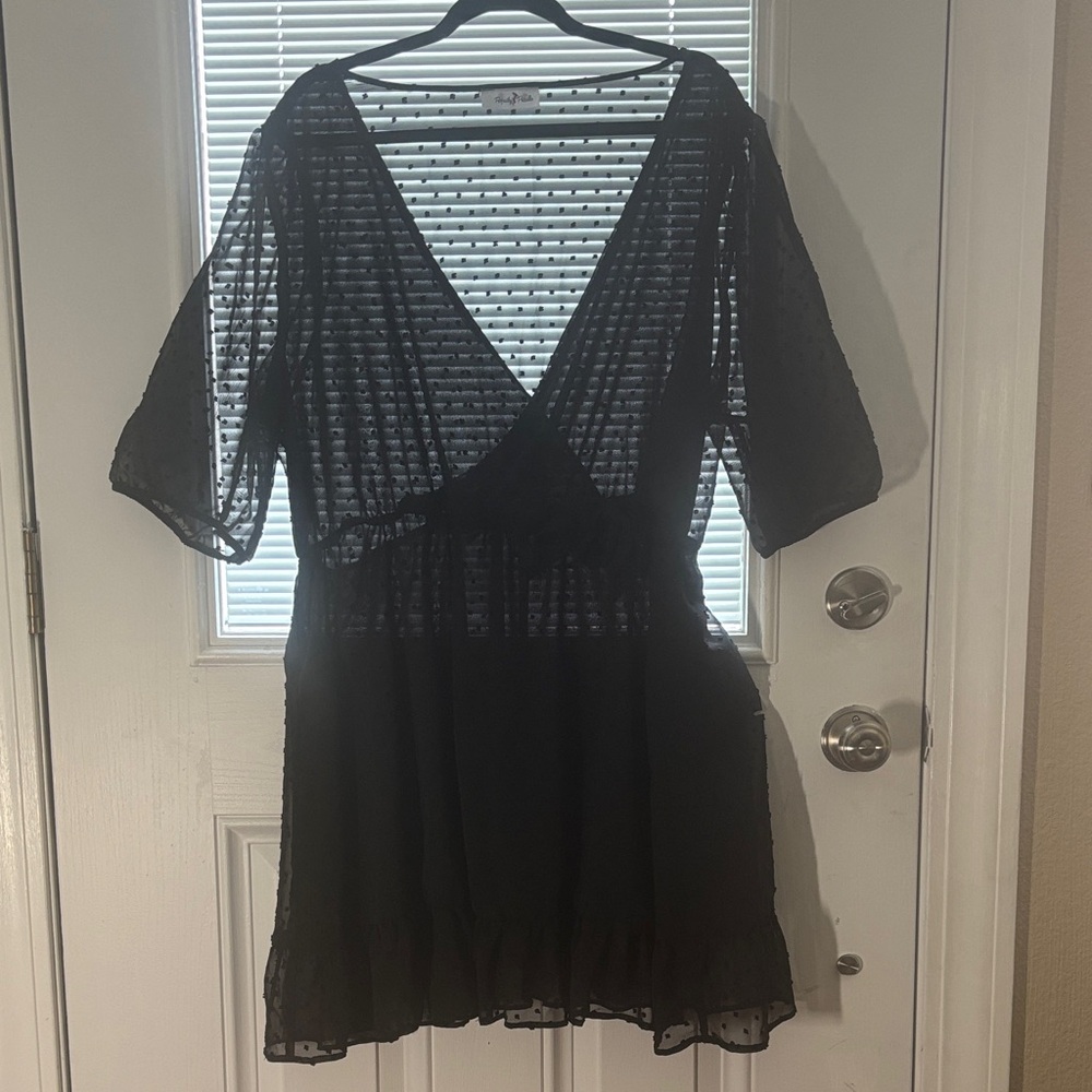 Black Sheer V-Neck Dress/Romper